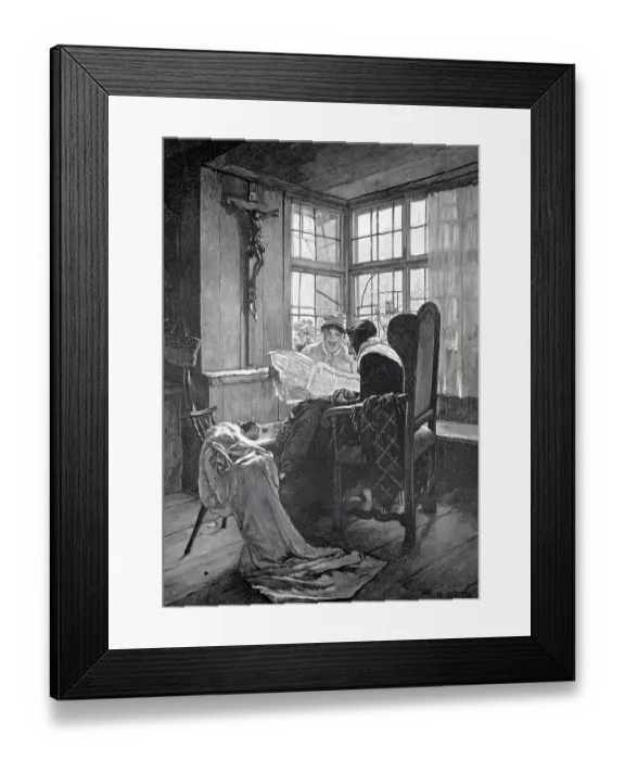 Framed Print : A woman reading from the newspaper to her grandmother