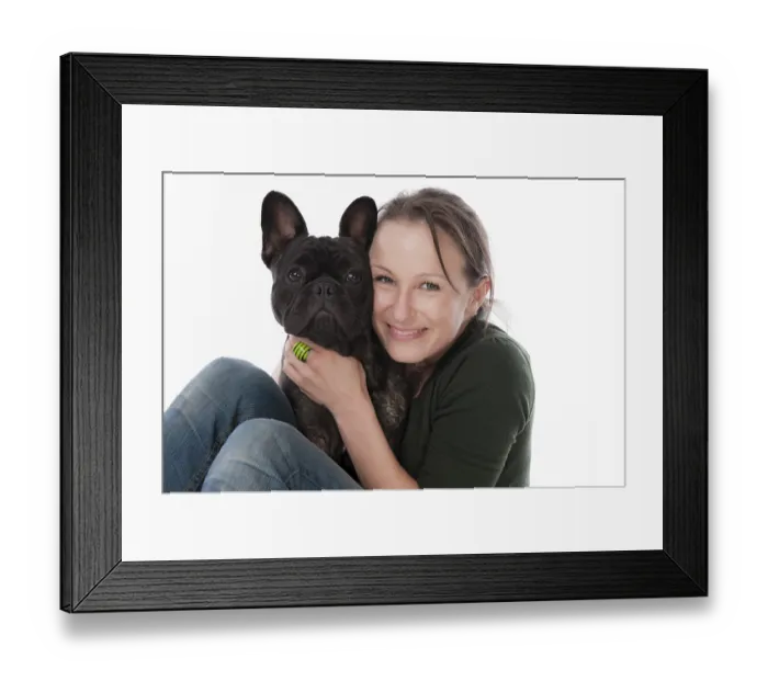 Framed Print : Woman and French Bulldog Framed Print : Woman and French Bulldog