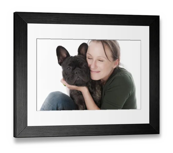 Framed Print : Woman and French Bulldog Framed Print : Woman and French Bulldog