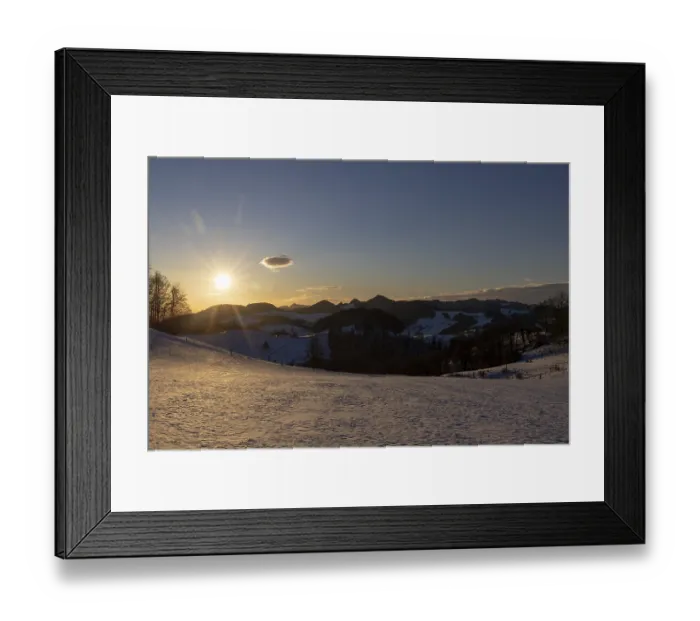 Framed Print : Sunset on snowy plateau, Birenmatt