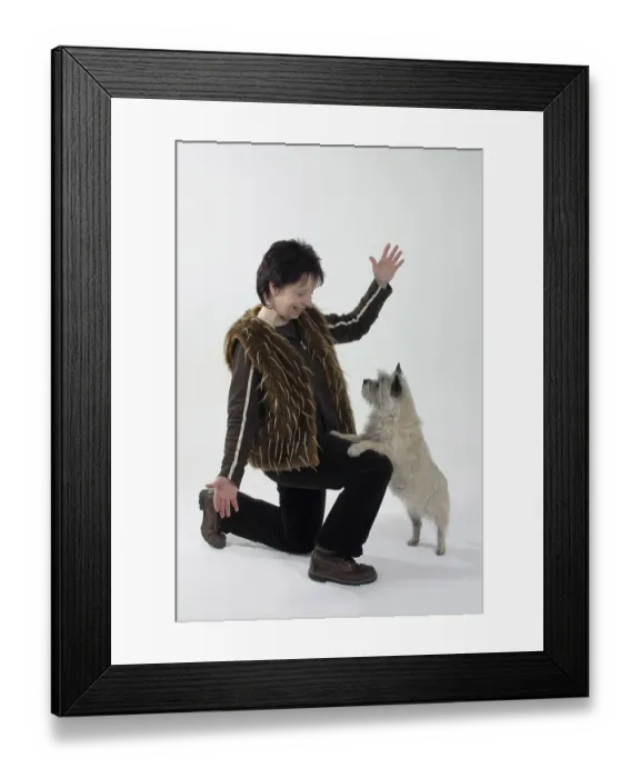 Framed Print : Woman with Cairn Terrier, dancing dog