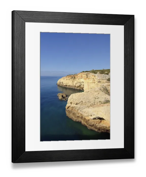 Framed Print : Rocky coast near Benagil, Algarve, Portugal