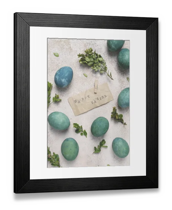 Framed Print : Easter eggs, green, staple text