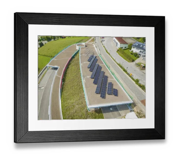 Framed Print : Solar system on buildings surrounded by infrastructure and roads Framed Print : Solar system on buildings surrounded by infrastructure and roads