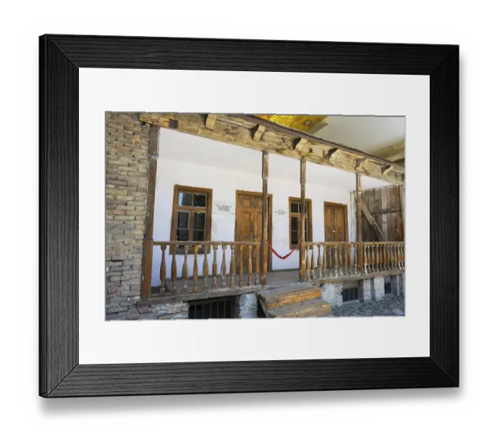 Framed Print : Rustic wooden veranda of a building with old wooden windows Framed Print : Rustic wooden veranda of a building with old wooden windows