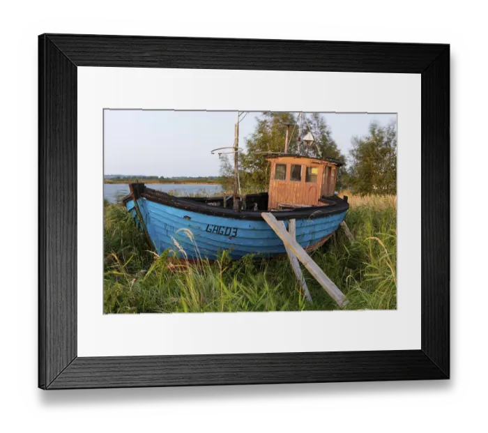 Framed Print : Old boat on the lagoon near Gager on Rugen