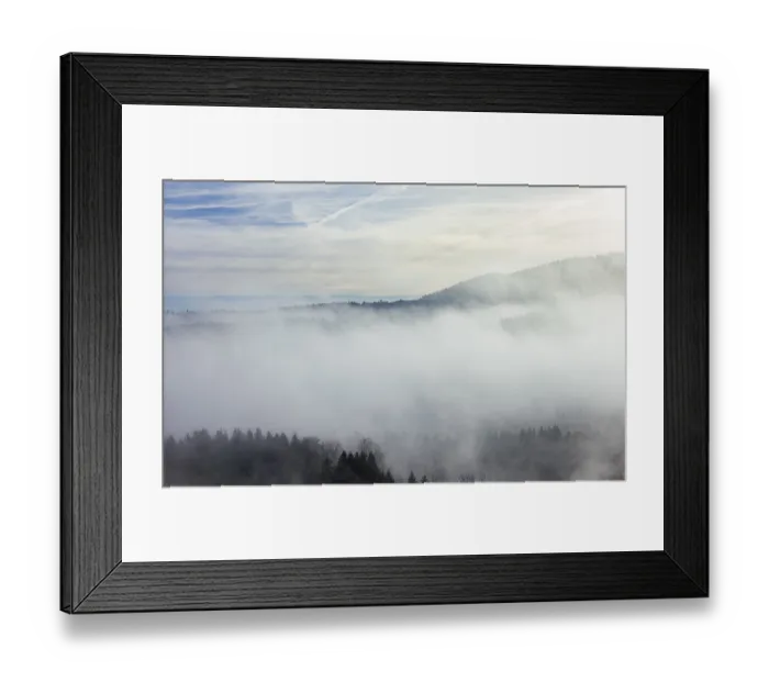 Framed Print : Autumn landscape, trees rising from the fog Framed Print : Autumn landscape, trees rising from the fog