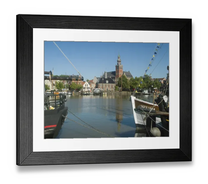 Framed Print : Harbour view, museum harbor, traditional ships
