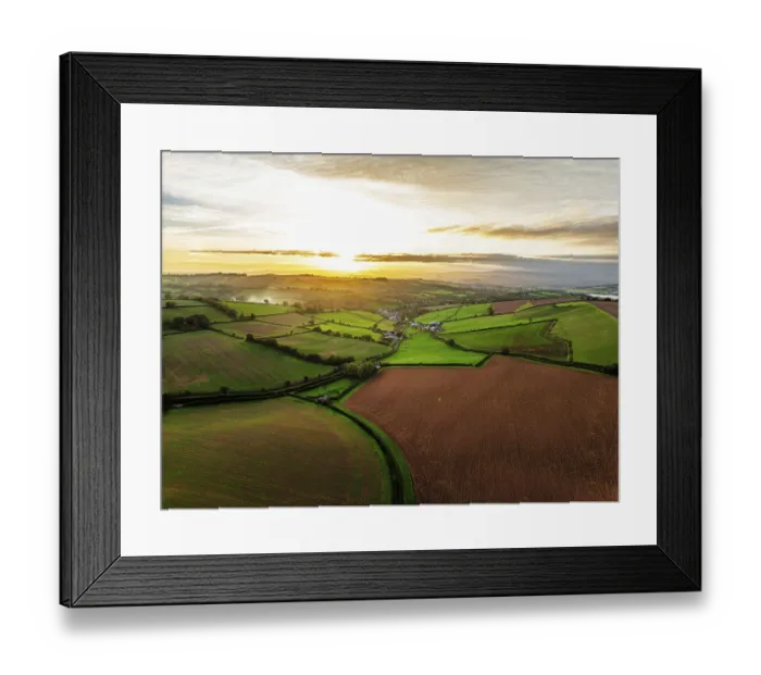 Framed Print : Colours of autumn Fields and Farms over Sheldon from a drone