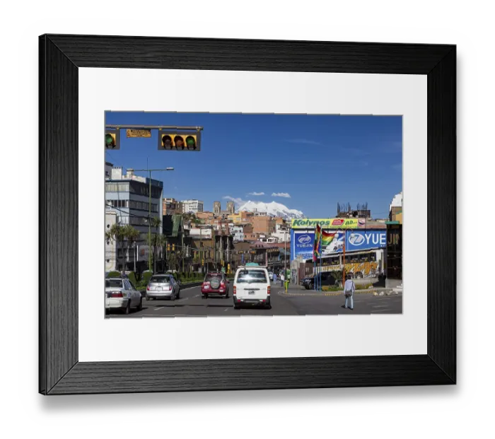 Framed Print : Urban street with traffic and billboards