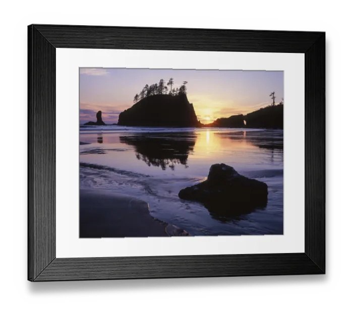 Framed Print : A dramatic sunset silhouettes a sea stack at Second Beach in Olympic National Park