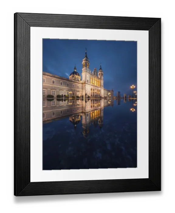 Framed Print : The majestic Almudena Cathedral of Madrid illuminated at dusk
