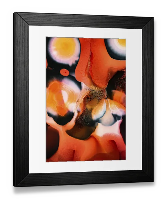 Framed Print : A vibrant abstract painting with dynamic orange