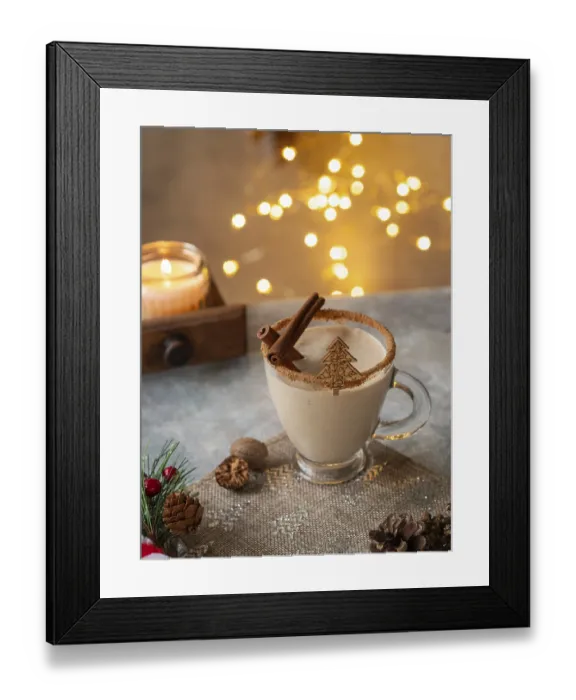 Framed Print : Creamy christmas eggnog featuring cinnamon sticks