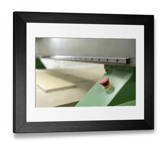 Framed Print : Wood milling device at work close up view in production plant Framed Print : Wood milling device at work close up view in production plant
