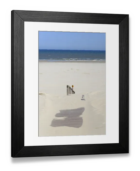 Framed Print : Boardwalk with sand drifts leads to the extensive sandy beach Framed Print : Boardwalk with sand drifts leads to the extensive sandy beach
