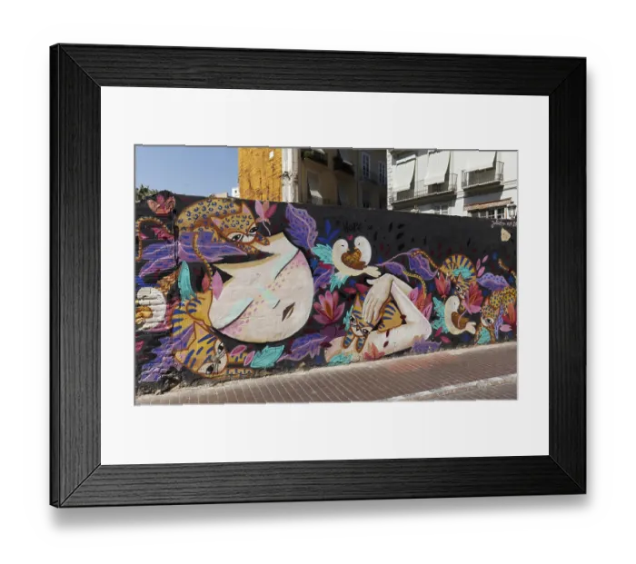 Framed Print : Flower girl with cats, graffito by the Valencian streetart artist Julieta xlf