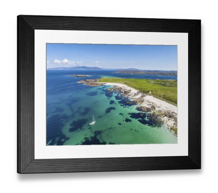 Framed Print : Aerial view of Traigh An T-Suidhe sandy beach on the north side of the Isle of Iona