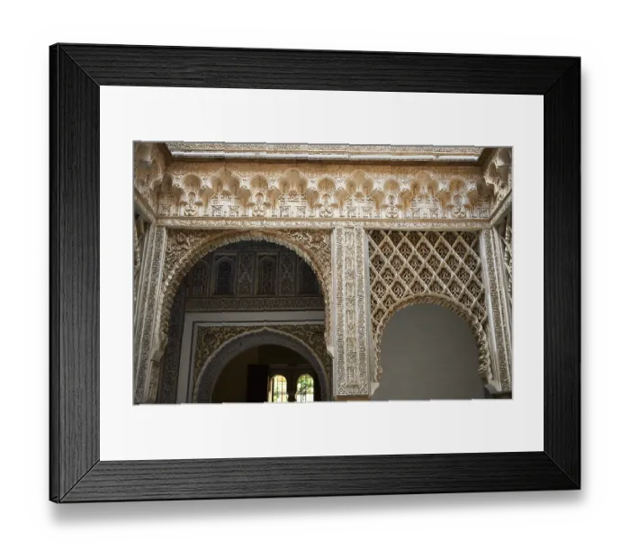 Framed Print : Arabesque Mudjar plasterwork of the 12th century Patio de las Munecas (Courtyard of the Dolls) Framed Print : Arabesque Mudjar plasterwork of the 12th century Patio de las Munecas (Courtyard of the Dolls)