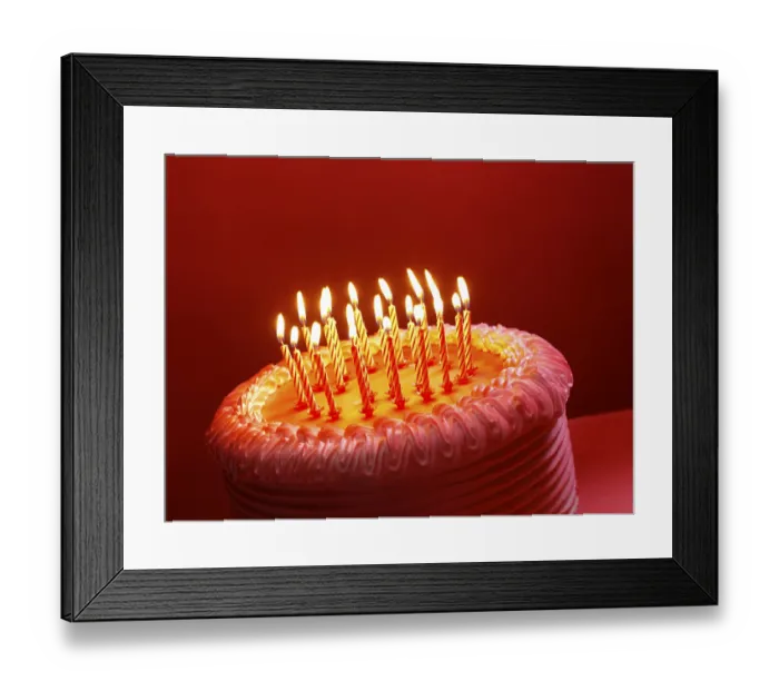 Framed Print : Birthday cake with burning candles