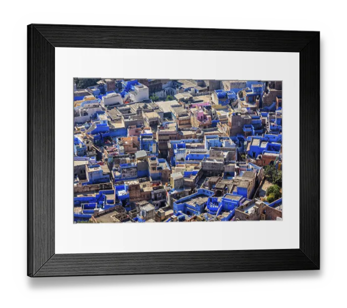 Framed Print : Aerial view of Jodhpur, also known as Blue City due to the vivid blue-painted Brahmin houses around Mehrangarh Fort
