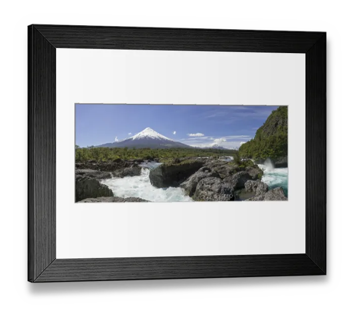 Framed Print : Waterfall of the Rio Petrohue and the Osorno volcano