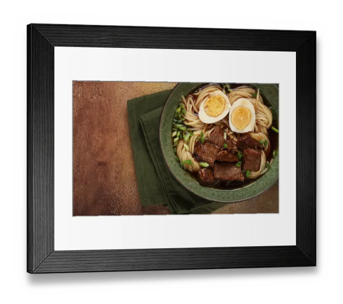 Framed Print : Asian noodles in broth, with beef and egg Framed Print : Asian noodles in broth, with beef and egg