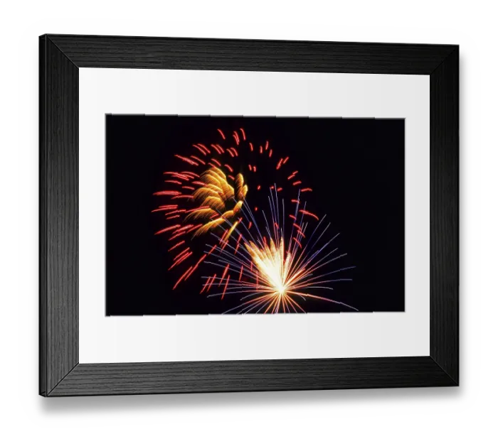 Framed Print : New Year's Eve fireworks, vivid fireworks in the night sky with golden
