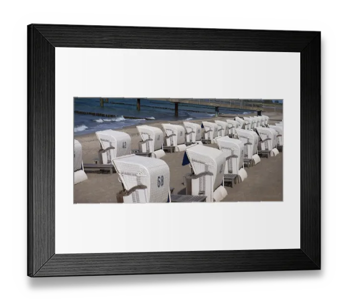Framed Print : White beach chairs on the beach of Heiligendamm
