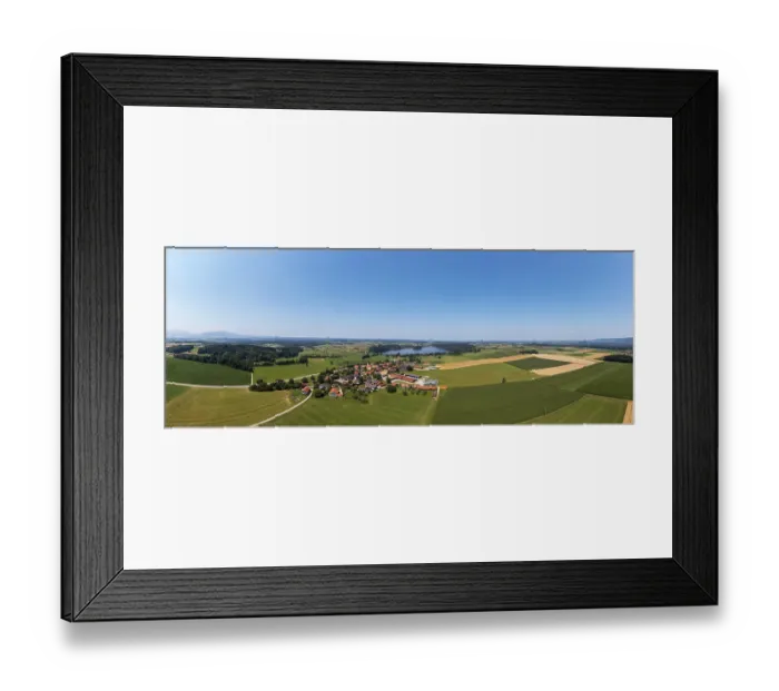 Framed Print : Drone shot, Abtsdorfer See with village Abtsdorf