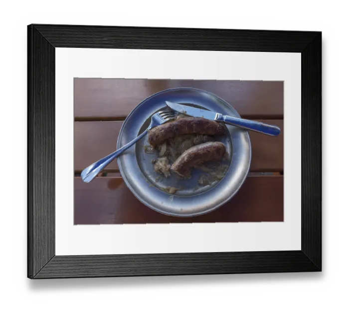 Framed Print : Pewter plate with Franconian sausages