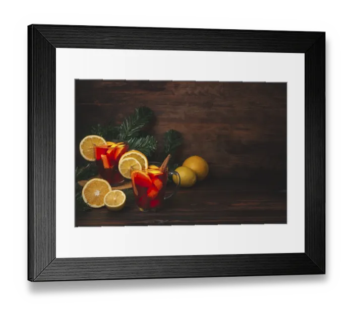 Framed Print : Two glass cups with punch, Christmassy Framed Print : Two glass cups with punch, Christmassy