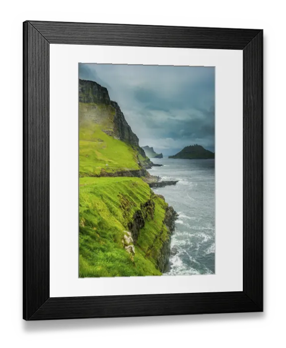 Framed Print : Huge cliffs in Gasadalur, Vagar Framed Print : Huge cliffs in Gasadalur, Vagar