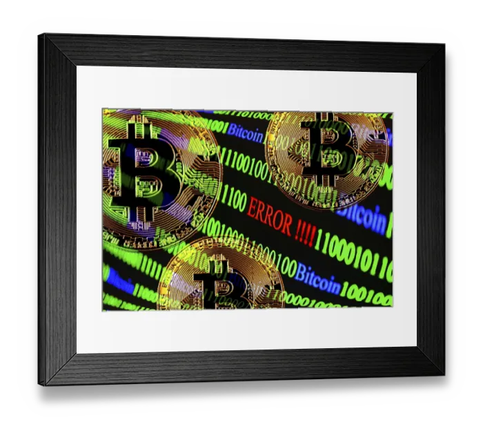 Framed Print : Bitcoin, binary code with lettering Error
