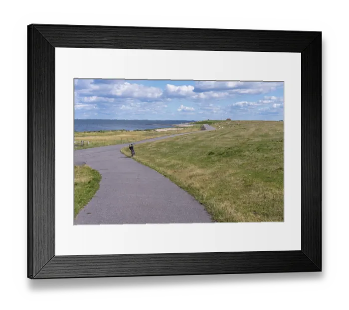 Framed Print : Dike, dike crest with meadows and sheep Framed Print : Dike, dike crest with meadows and sheep