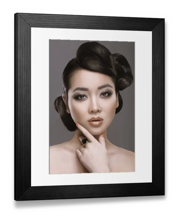 Framed Print : Beautiful girl with oriental type evening hair and makeup