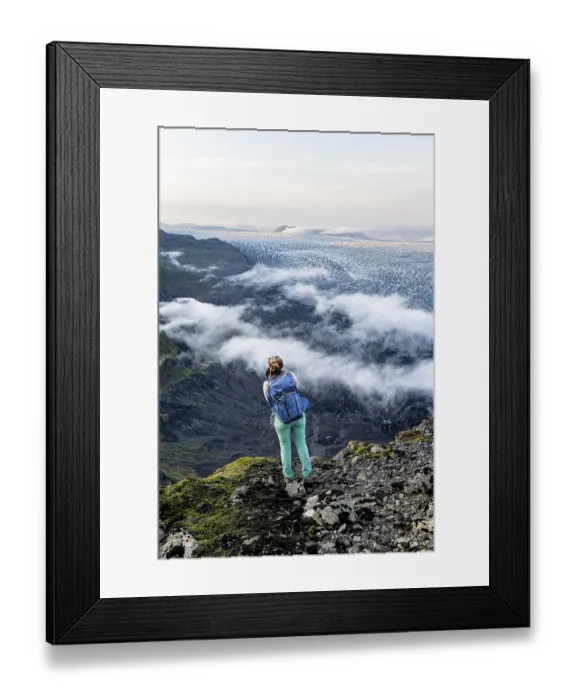 Framed Print : Hiker looks over spectacular landscape Framed Print : Hiker looks over spectacular landscape