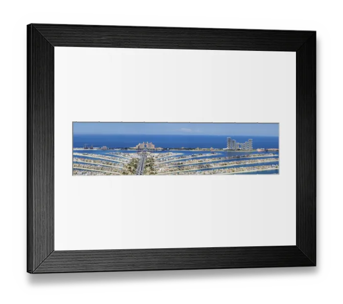 Framed Print : The Palm Jumeirah with Atlantis Hotels panorama artificial island from above in Dubai