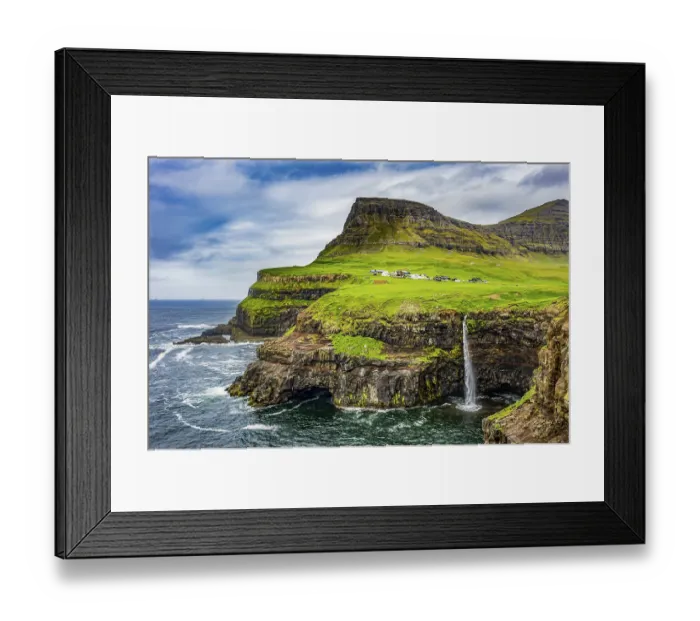 Framed Print : Gasadalur waterfall into the ocean