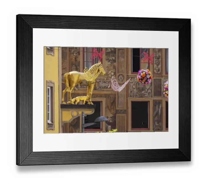 Framed Print : Town view of Ellwangen, Zimmerle house with magnificent facade painting Framed Print : Town view of Ellwangen, Zimmerle house with magnificent facade painting