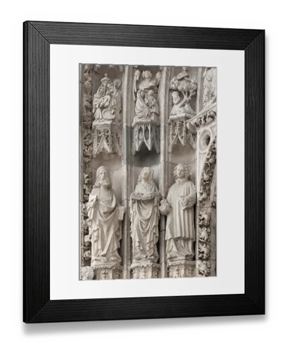 Framed Print : Sculptures of saints on the Gothic entrance portal Framed Print : Sculptures of saints on the Gothic entrance portal