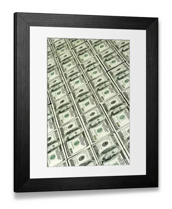 Framed Print : Background of rows hundred dollars bank notes