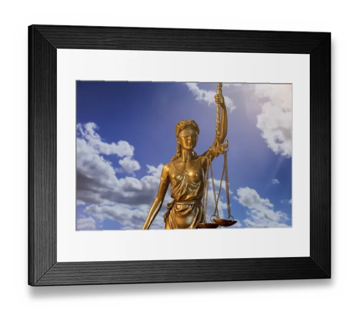 Framed Print : Close-up of a Justitia in front of a blue sky Framed Print : Close-up of a Justitia in front of a blue sky