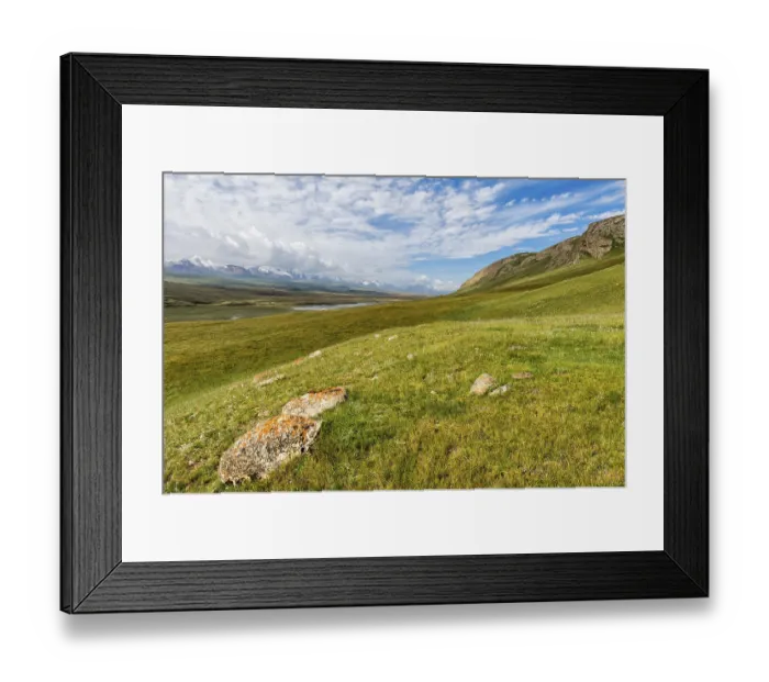 Framed Print : Rocks covered with lichen in Sary Jaz Valley