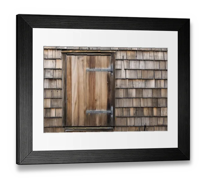 Framed Print : House facade with wooden shingles and windows Framed Print : House facade with wooden shingles and windows
