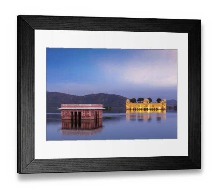 Framed Print : Rajasthan landmark, Jal Mahal Water Palace on Man Sagar Lake in the evening in twilight