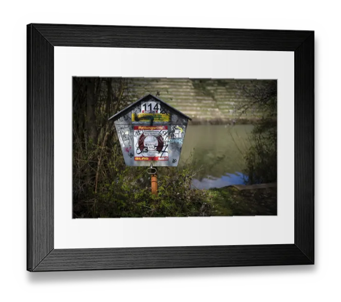 Framed Print : Graffiti, vandalism, lifebuoy, Max-Eyth-See Framed Print : Graffiti, vandalism, lifebuoy, Max-Eyth-See