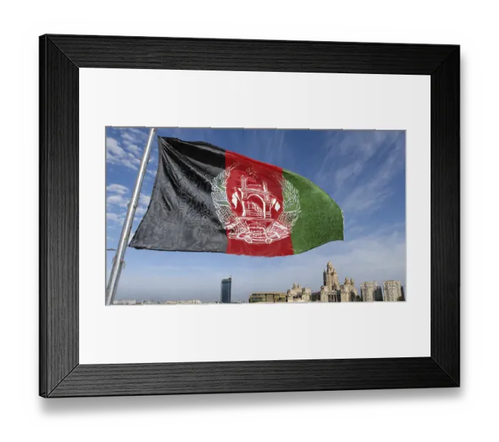 Framed Print : Flag, the national flag of Afghanistan flutters in the wind