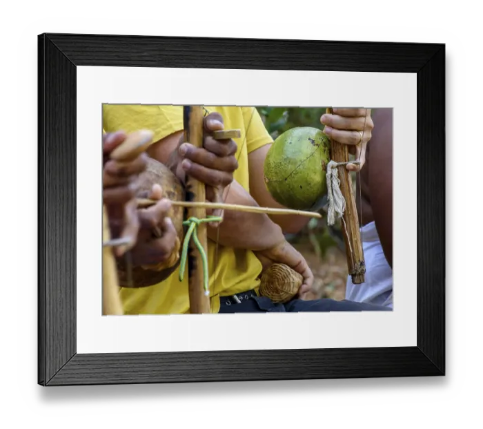 Framed Print : Musicians playing an instrument called berimbau during a capoeira performance in Salvador Framed Print : Musicians playing an instrument called berimbau during a capoeira performance in Salvador
