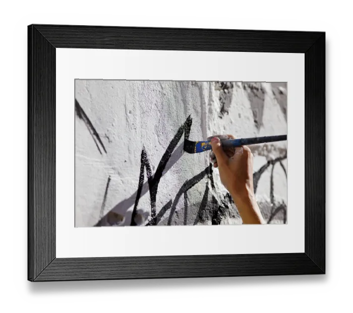 Framed Print : Hand paint wall with brush, street art Framed Print : Hand paint wall with brush, street art